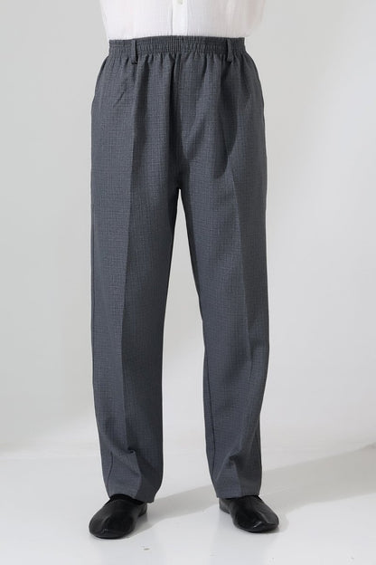 Men's Graf Plaid Fabric Harem Pants, Elastic Waistband with Pockets - Grey (ISR) - ihvan