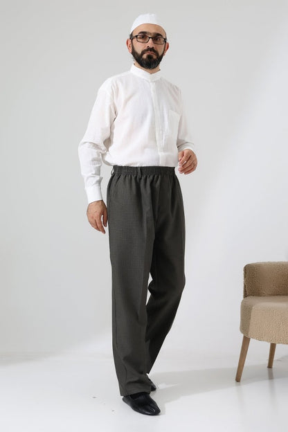Men's Graf Plaid Fabric Harem Pants, Elastic Waistband with Pockets - Toprak (ISR) - ihvan
