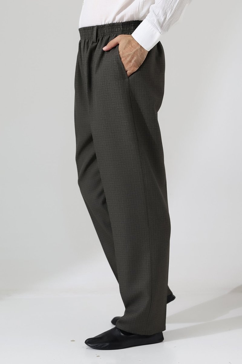 Men's Graf Plaid Fabric Harem Pants, Elastic Waistband with Pockets - Toprak (ISR) - ihvan
