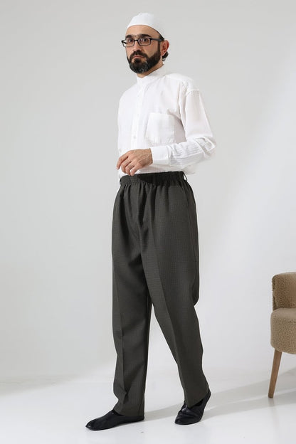 Men's Graf Plaid Fabric Harem Pants, Elastic Waistband with Pockets - Toprak (ISR) - ihvan