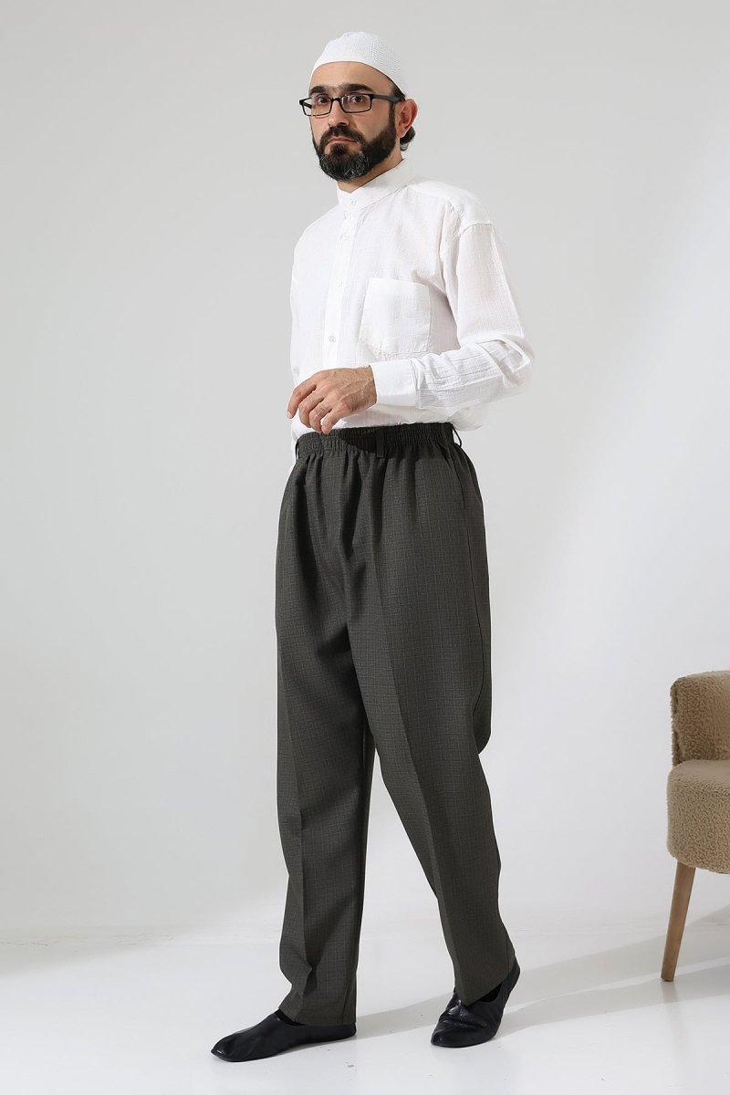 Men's Graf Plaid Fabric Harem Pants, Elastic Waistband with Pockets - Toprak (ISR) - ihvan