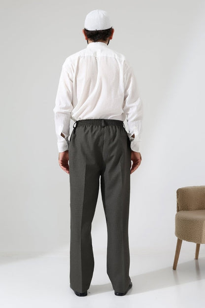 Men's Graf Plaid Fabric Harem Pants, Elastic Waistband with Pockets - Toprak (ISR) - ihvan