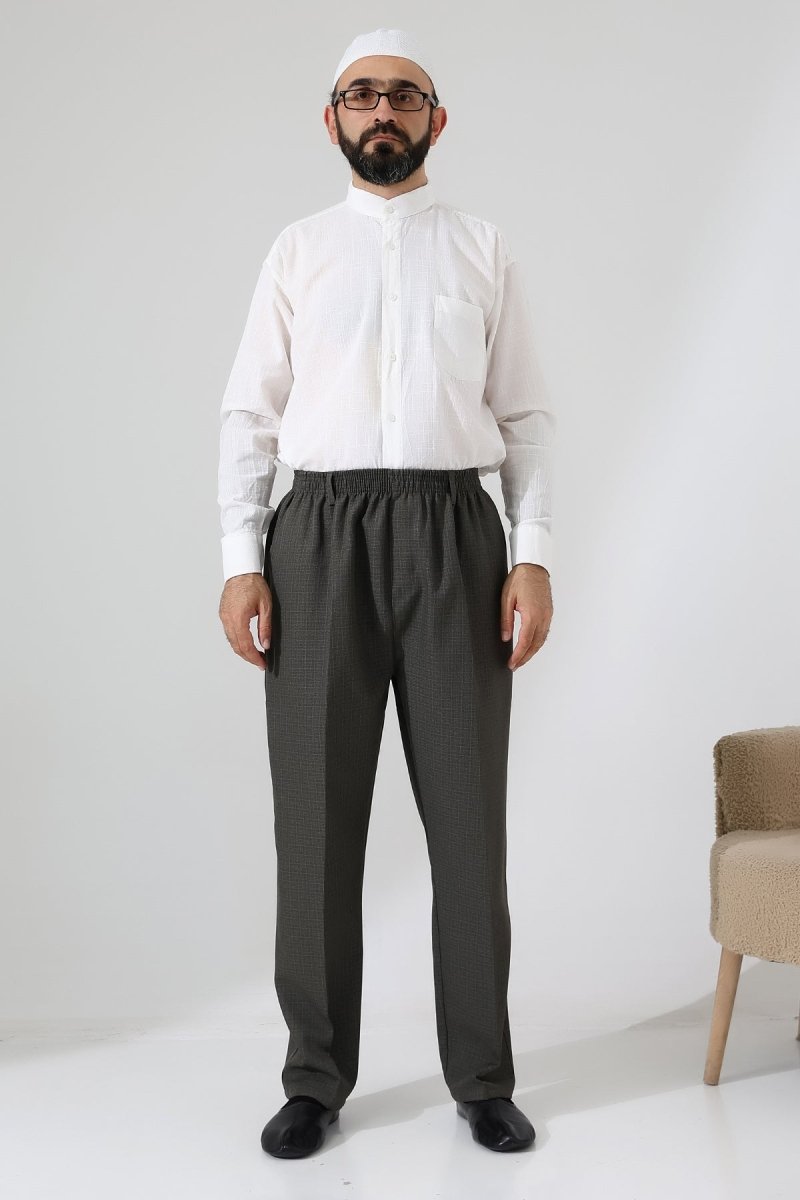 Men's Graf Plaid Fabric Harem Pants, Elastic Waistband with Pockets - Toprak (ISR) - ihvan