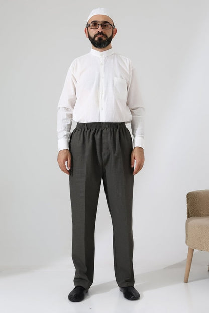 Men's Graf Plaid Fabric Harem Pants, Elastic Waistband with Pockets - Toprak (ISR) - ihvan
