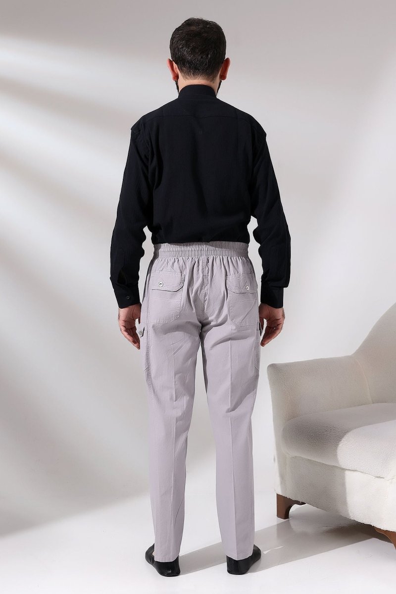 Men's Grey Çınar Beach Side Pocket Relaxed Fit Elastic Waist Cargo Pants - ihvan