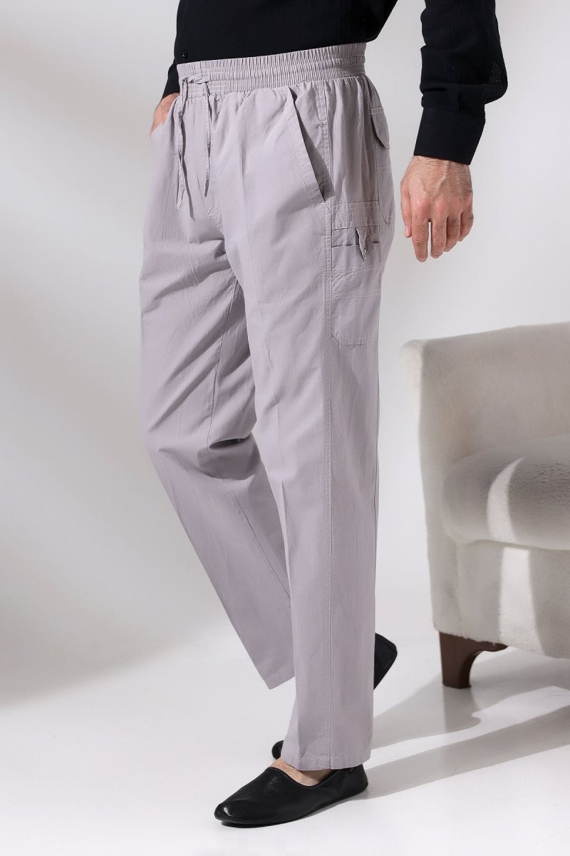 Men's Grey Çınar Beach Side Pocket Relaxed Fit Elastic Waist Cargo Pants - ihvan