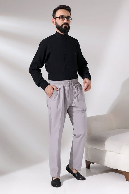 Men's Grey Çınar Beach Side Pocket Relaxed Fit Elastic Waist Cargo Pants - ihvan