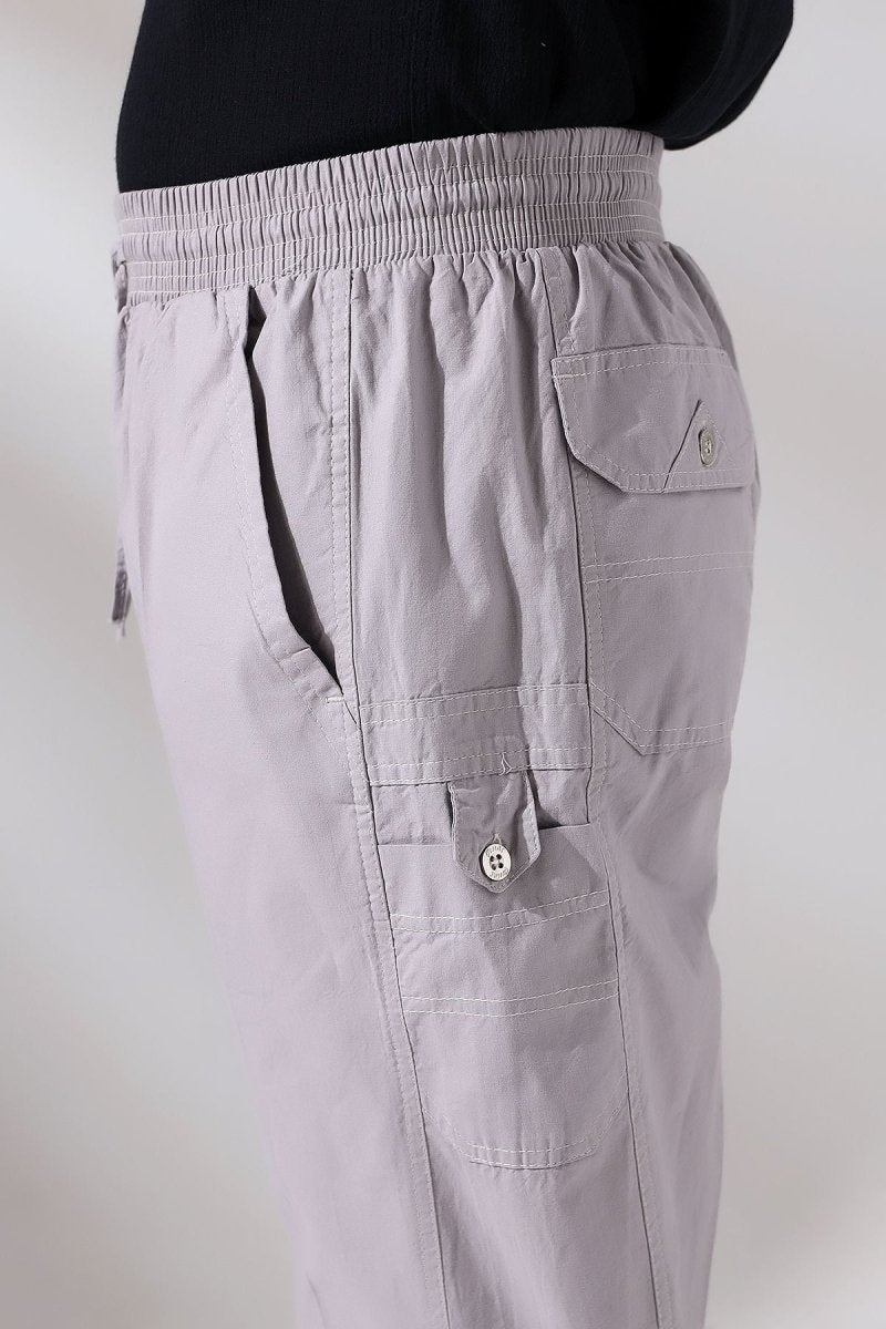 Men's Grey Çınar Beach Side Pocket Relaxed Fit Elastic Waist Cargo Pants - ihvan