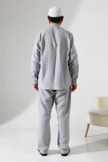 Men’s Hajj & Umrah Muslin Shirt and Trousers Set – Mandarin Collar (ANS) - ihvan