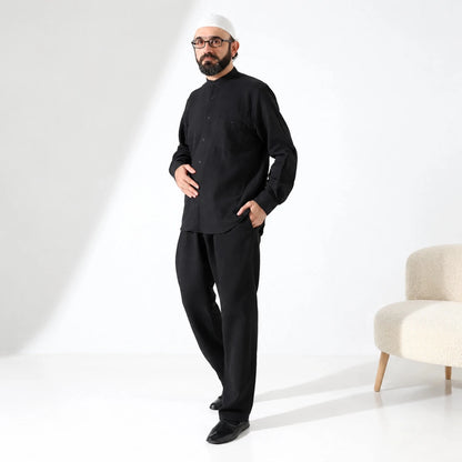Men’s Hajj & Umrah Muslin Shirt and Trousers Set – Mandarin Collar (ANS) - ihvan