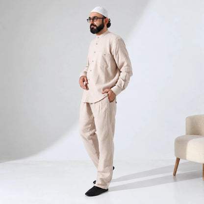 Men’s Hajj & Umrah Muslin Shirt and Trousers Set – Mandarin Collar (ANS) - ihvan
