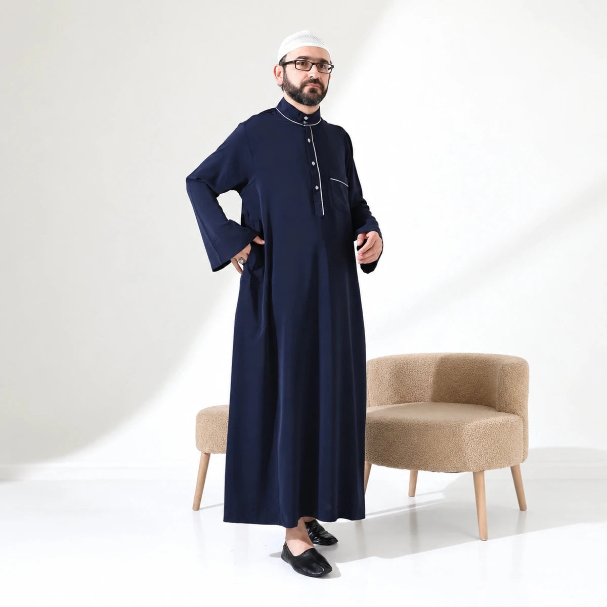 Men’s Hajj & Umrah Thobe – Long Dubai Crepe Jubbah with Mandarin Collar - ihvan