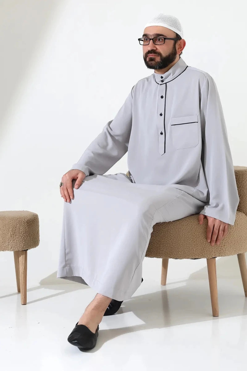 Men’s Hajj & Umrah Thobe – Long Dubai Crepe Jubbah with Mandarin Collar - ihvan