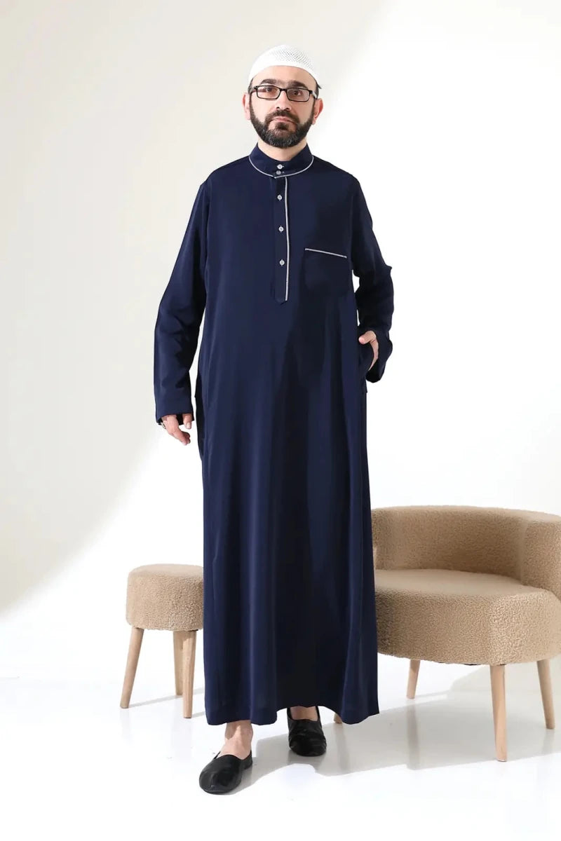 Men’s Hajj & Umrah Thobe – Long Dubai Crepe Jubbah with Mandarin Collar - ihvan