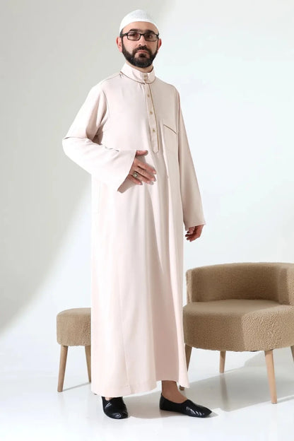 Men’s Hajj & Umrah Thobe – Long Dubai Crepe Jubbah with Mandarin Collar - ihvan