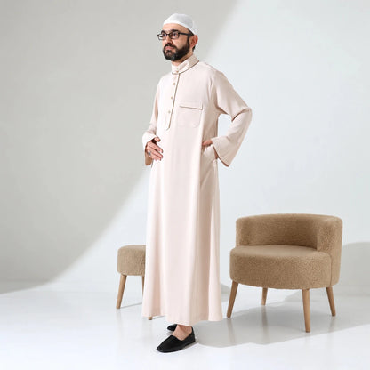 Men’s Hajj & Umrah Thobe – Long Dubai Crepe Jubbah with Mandarin Collar - ihvan