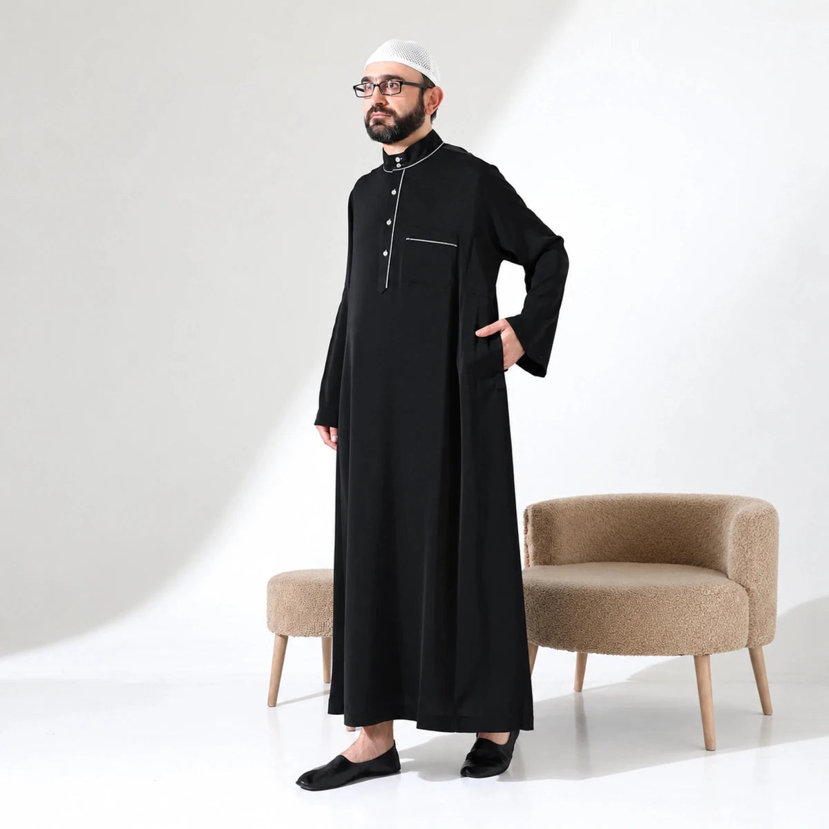 Men’s Hajj & Umrah Thobe – Long Dubai Crepe Jubbah with Mandarin Collar - ihvan