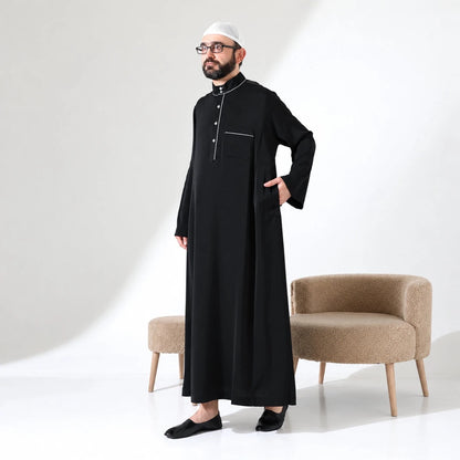 Men’s Hajj & Umrah Thobe – Long Dubai Crepe Jubbah with Mandarin Collar - ihvan