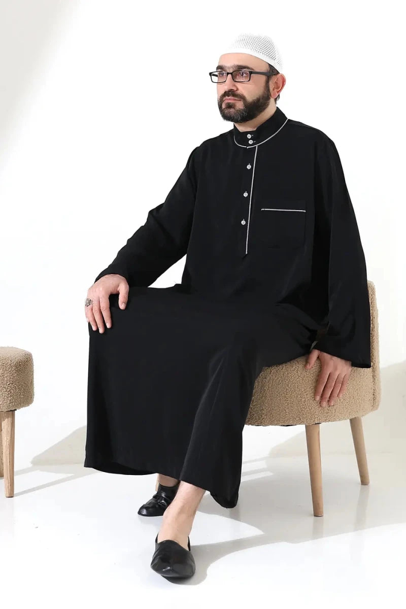 Men’s Hajj & Umrah Thobe – Long Dubai Crepe Jubbah with Mandarin Collar - ihvan