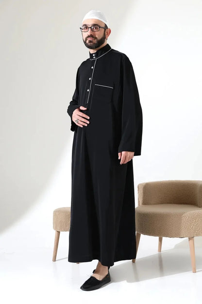 Men’s Hajj & Umrah Thobe – Long Dubai Crepe Jubbah with Mandarin Collar - ihvan
