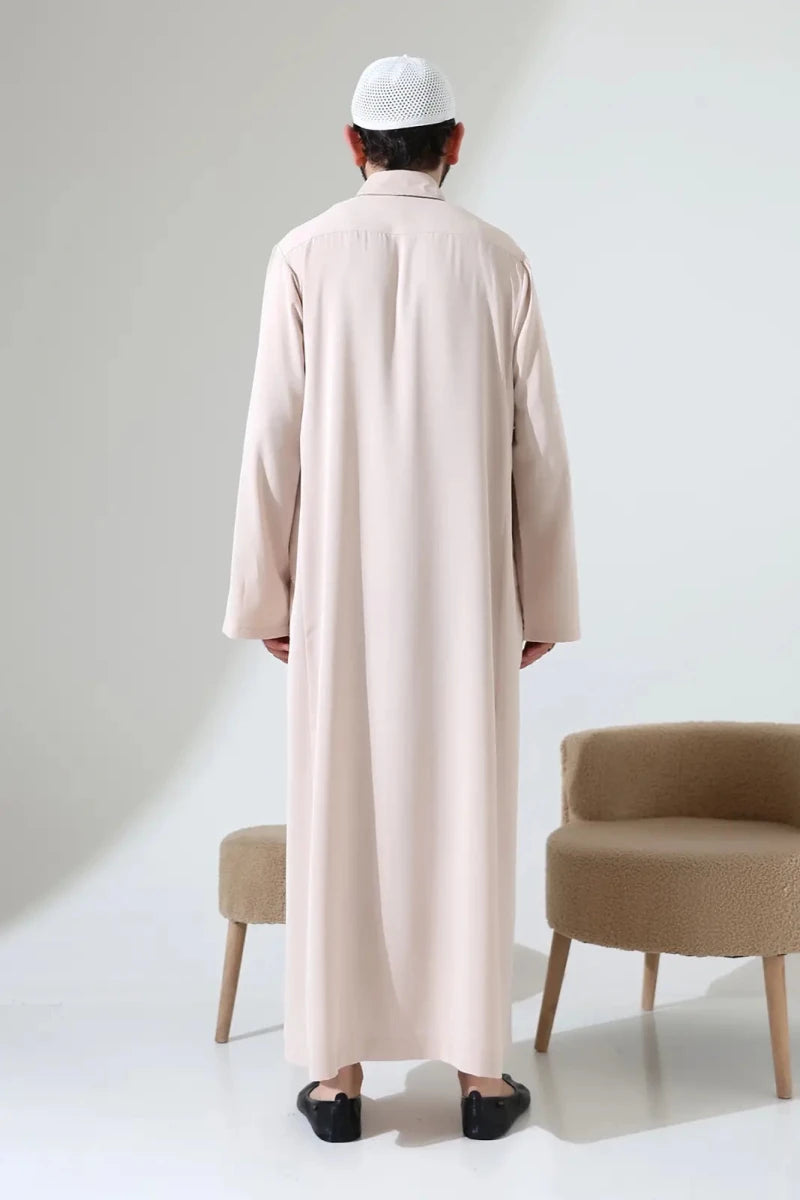 Men’s Hajj & Umrah Thobe – Long Dubai Crepe Jubbah with Mandarin Collar - ihvan