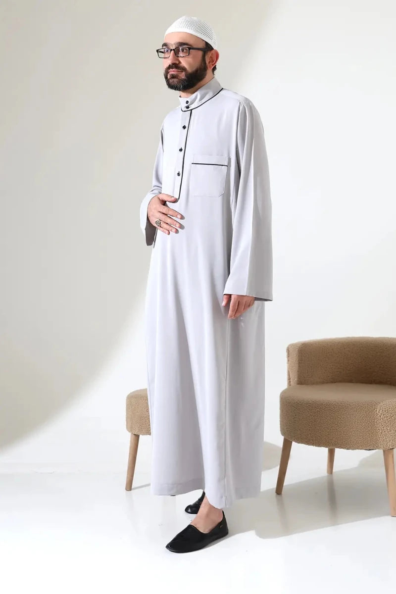 Men’s Hajj & Umrah Thobe – Long Dubai Crepe Jubbah with Mandarin Collar - ihvan