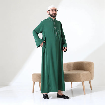 Men’s Hajj & Umrah Thobe – Long Dubai Crepe Jubbah with Mandarin Collar - ihvan