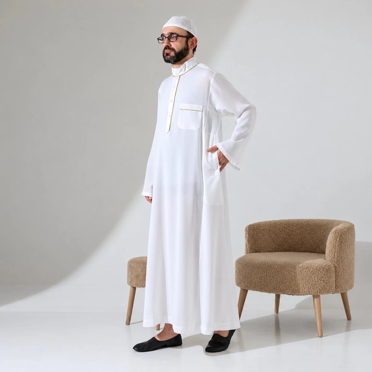 Men’s Hajj & Umrah Thobe – Long Dubai Crepe Jubbah with Mandarin Collar - ihvan