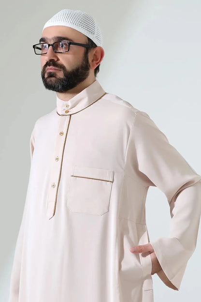 Men’s Hajj & Umrah Thobe – Long Dubai Crepe Jubbah with Mandarin Collar - ihvan