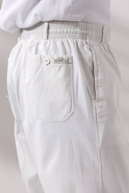 Men's Light Grey Relaxed Fit Linen Hajj and Umrah Harem Pants with Elastic Waistband - ihvan