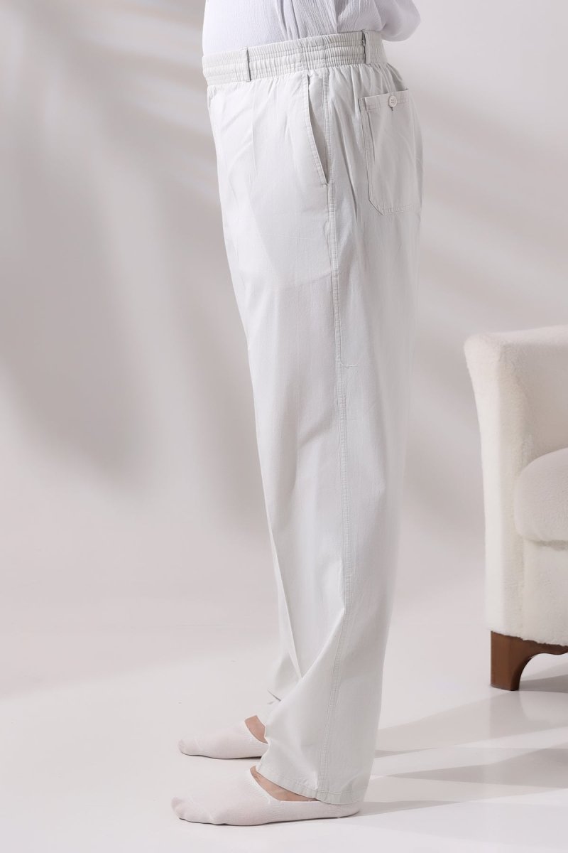 Men's Light Grey Relaxed Fit Linen Hajj and Umrah Harem Pants with Elastic Waistband - ihvan