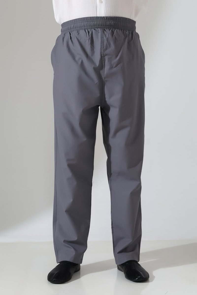 Men's Linen Harem Pants with Elastic Waistband and Pockets for Hajj and Umrah - Anthracite (VŞN) - ihvan