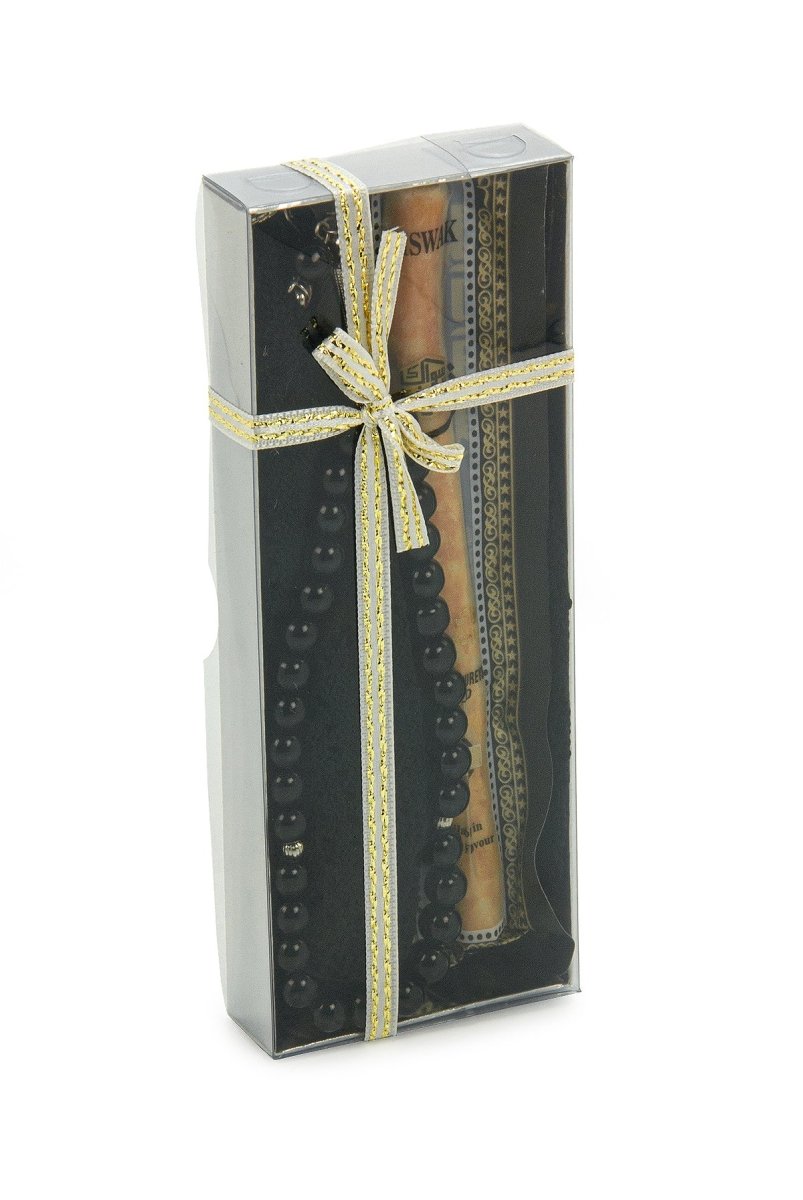 Men’s Muslim Kufi Hat Set with Tasbih Prayer Beads & Miswak, Islamic Gift for Ramadan, Eid Mubarak, Hajj & Umrah - ihvan