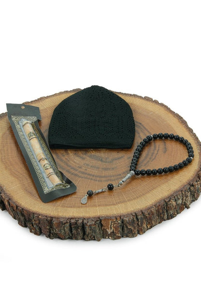 Men’s Muslim Kufi Hat Set with Tasbih Prayer Beads & Miswak, Islamic Gift for Ramadan, Eid Mubarak, Hajj & Umrah - ihvan