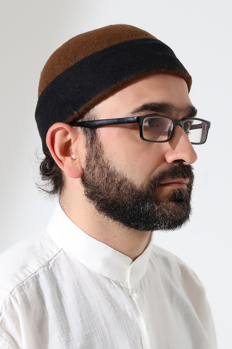 Men’s Muslim Kufi Hat – Two - Tone Felt Wool Dervish Cap - ihvan