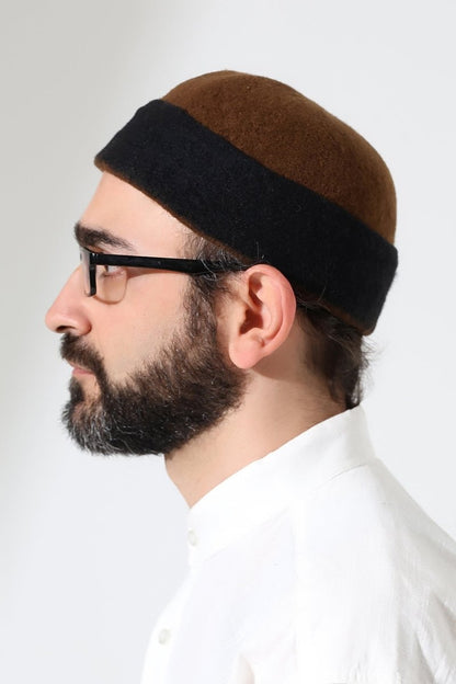 Men’s Muslim Kufi Hat – Two - Tone Felt Wool Dervish Cap - ihvan