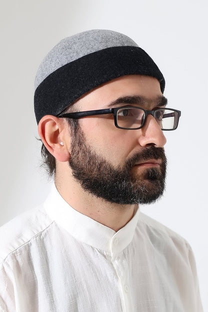 Men’s Muslim Kufi Hat – Two - Tone Felt Wool Dervish Cap - ihvan