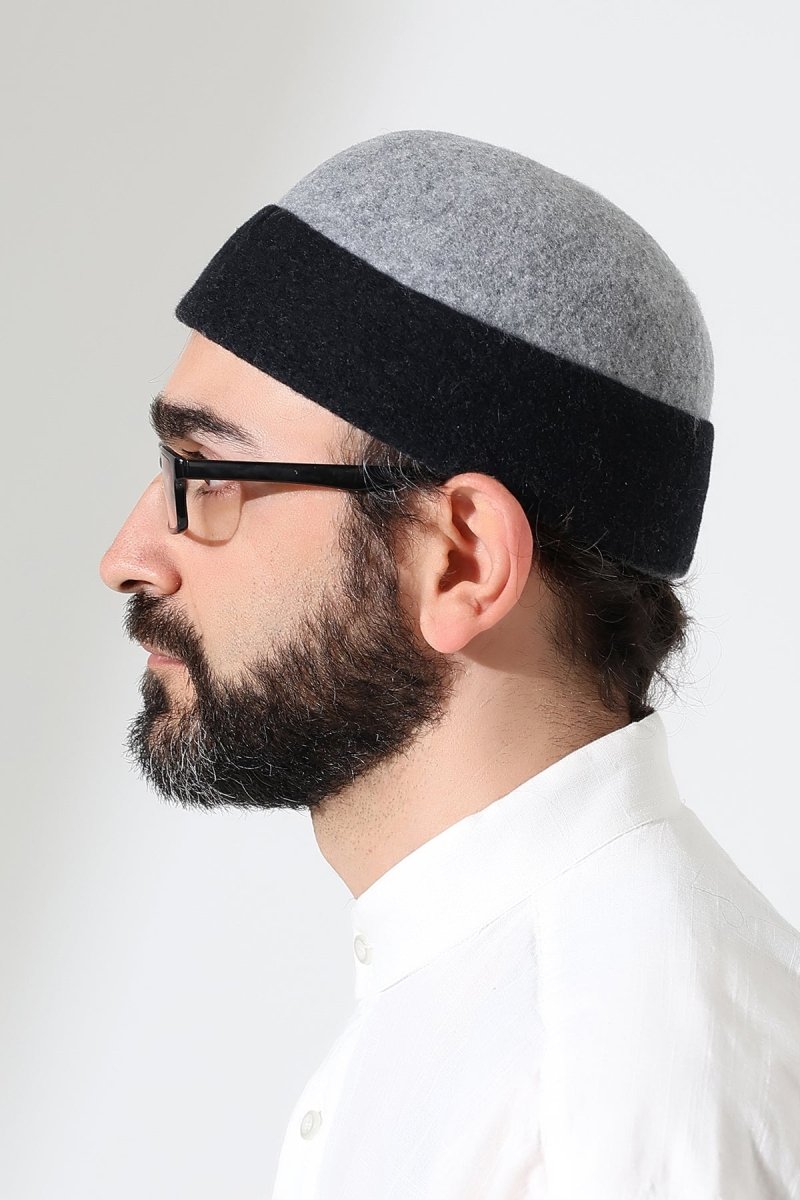 Men’s Muslim Kufi Hat – Two - Tone Felt Wool Dervish Cap - ihvan