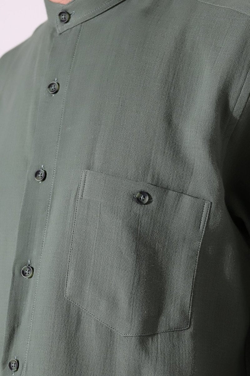 Men's Muslin Shirt, Mandarin Collar, Long Sleeves, Cotton Hajj/Umrah Shirt - Green (ANS) - ihvan