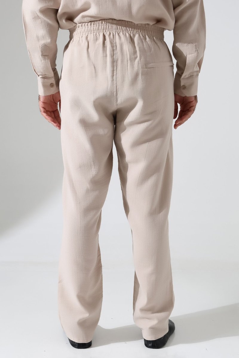 Men's Muslin Trousers, Cotton, Elastic Waistband, Hajj/Umrah Trousers - Beige (ANS) - ihvan