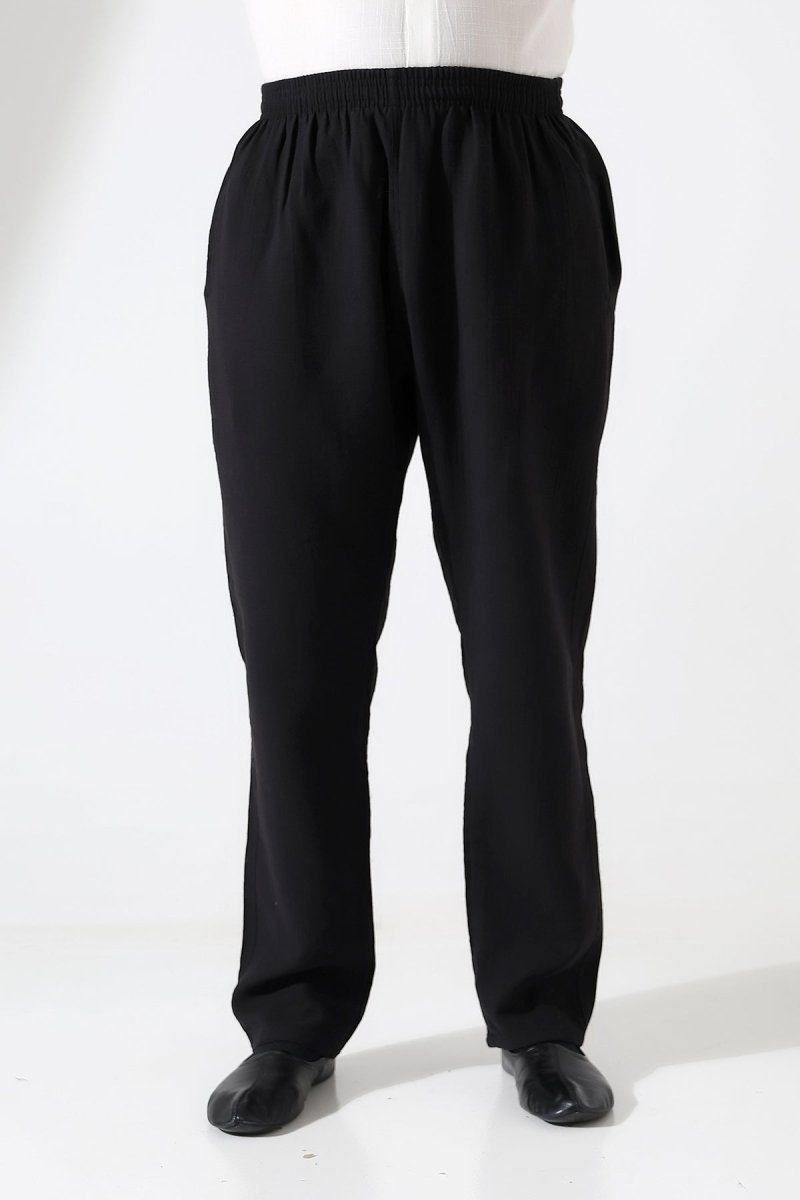 Men's Muslin Trousers, Cotton, Elastic Waistband, Hajj/Umrah Trousers - Black (ANS) - ihvan