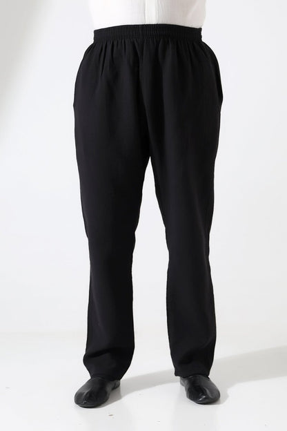 Men's Muslin Trousers, Cotton, Elastic Waistband, Hajj/Umrah Trousers - Black (ANS) - ihvan
