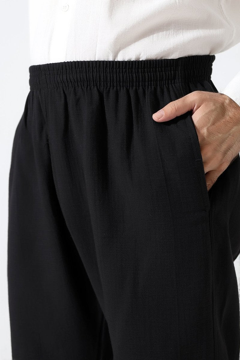 Men's Muslin Trousers, Cotton, Elastic Waistband, Hajj/Umrah Trousers - Black (ANS) - ihvan