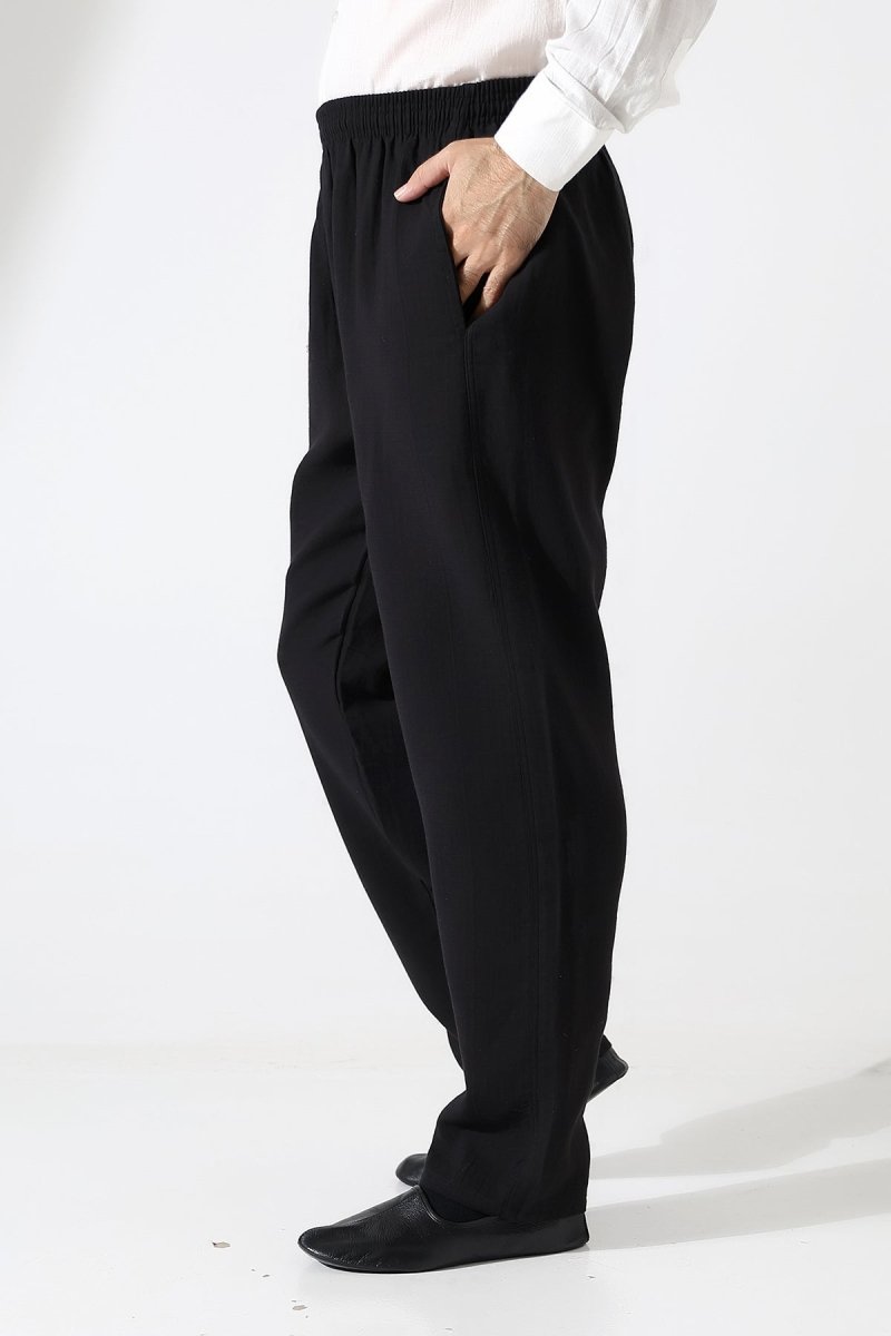Men's Muslin Trousers, Cotton, Elastic Waistband, Hajj/Umrah Trousers - Black (ANS) - ihvan