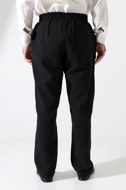 Men's Muslin Trousers, Cotton, Elastic Waistband, Hajj/Umrah Trousers - Black (ANS) - ihvan
