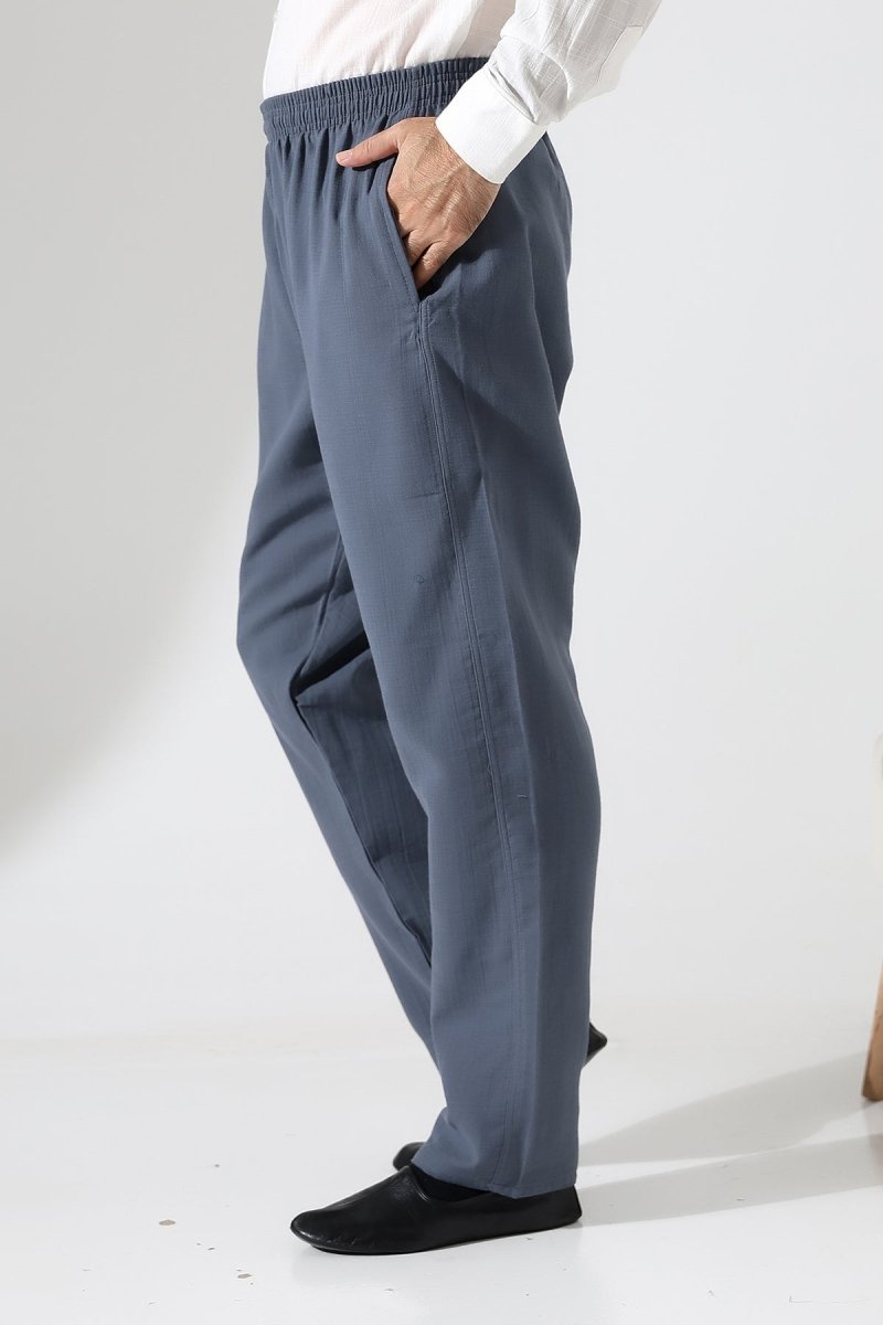 Men's Muslin Trousers, Cotton, Elastic Waistband, Hajj/Umrah Trousers - Dark Gray (ANS) - ihvan