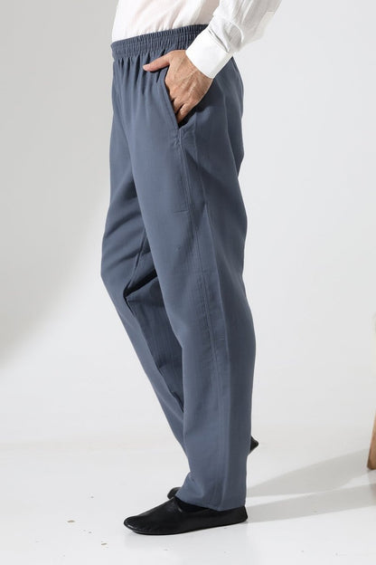 Men's Muslin Trousers, Cotton, Elastic Waistband, Hajj/Umrah Trousers - Dark Gray (ANS) - ihvan