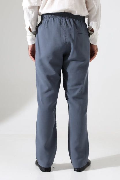 Men's Muslin Trousers, Cotton, Elastic Waistband, Hajj/Umrah Trousers - Dark Gray (ANS) - ihvan