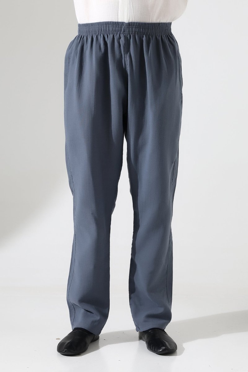 Men's Muslin Trousers, Cotton, Elastic Waistband, Hajj/Umrah Trousers - Dark Gray (ANS) - ihvan