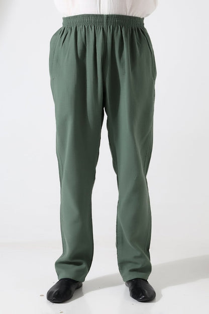 Men's Muslin Trousers, Cotton, Elastic Waistband, Hajj/Umrah Trousers - Green (ANS) - ihvan